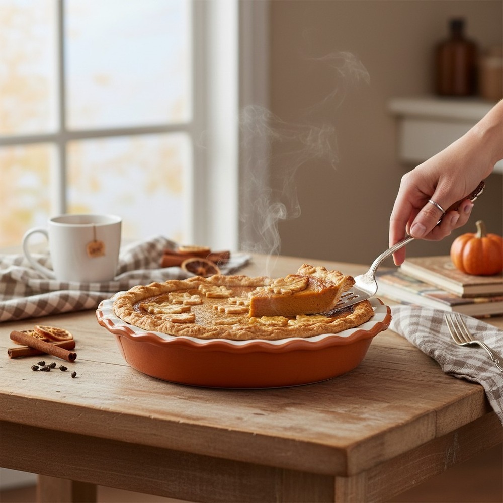 IQ Accessories Ceramic Pie Plate 10.5in Orange Like New Pumpkin Spice Fall Decor